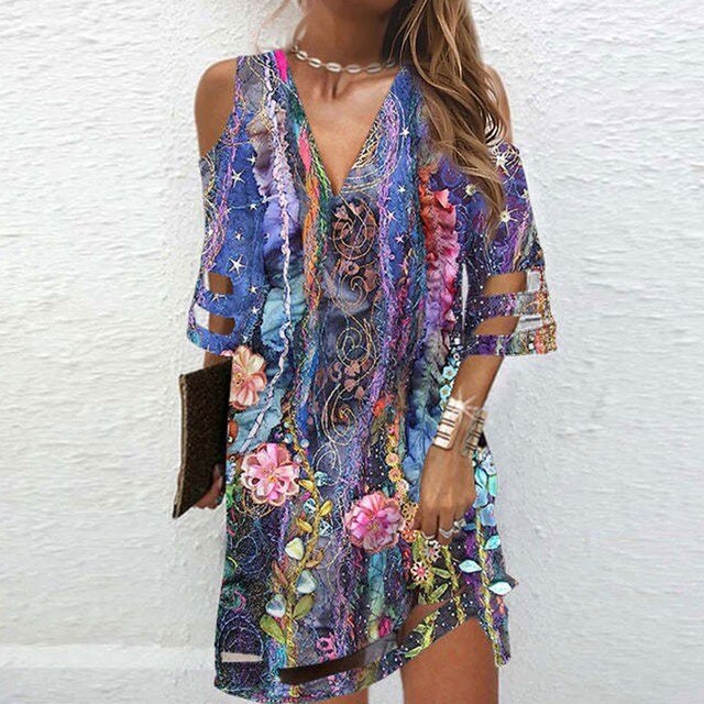 Neck Summer Tie Dye Dresses